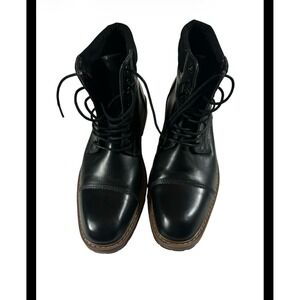 Perry Ellis Portfolio Dakota Black Cap Toe Boots Mens Size 8 Leather Like Finish